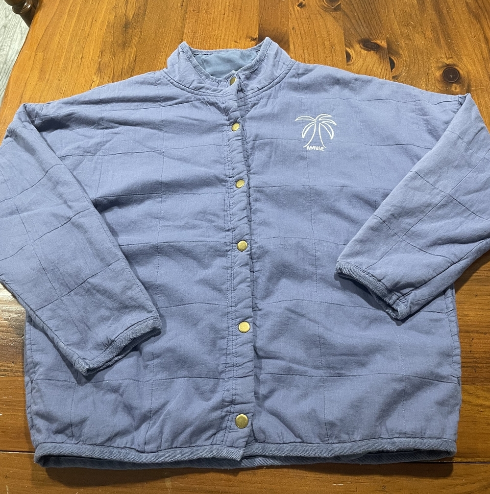 Amuse Society Womens Blue Quilted Snap Button Palm Graphic Cotton Jacket SZ‎ S/M